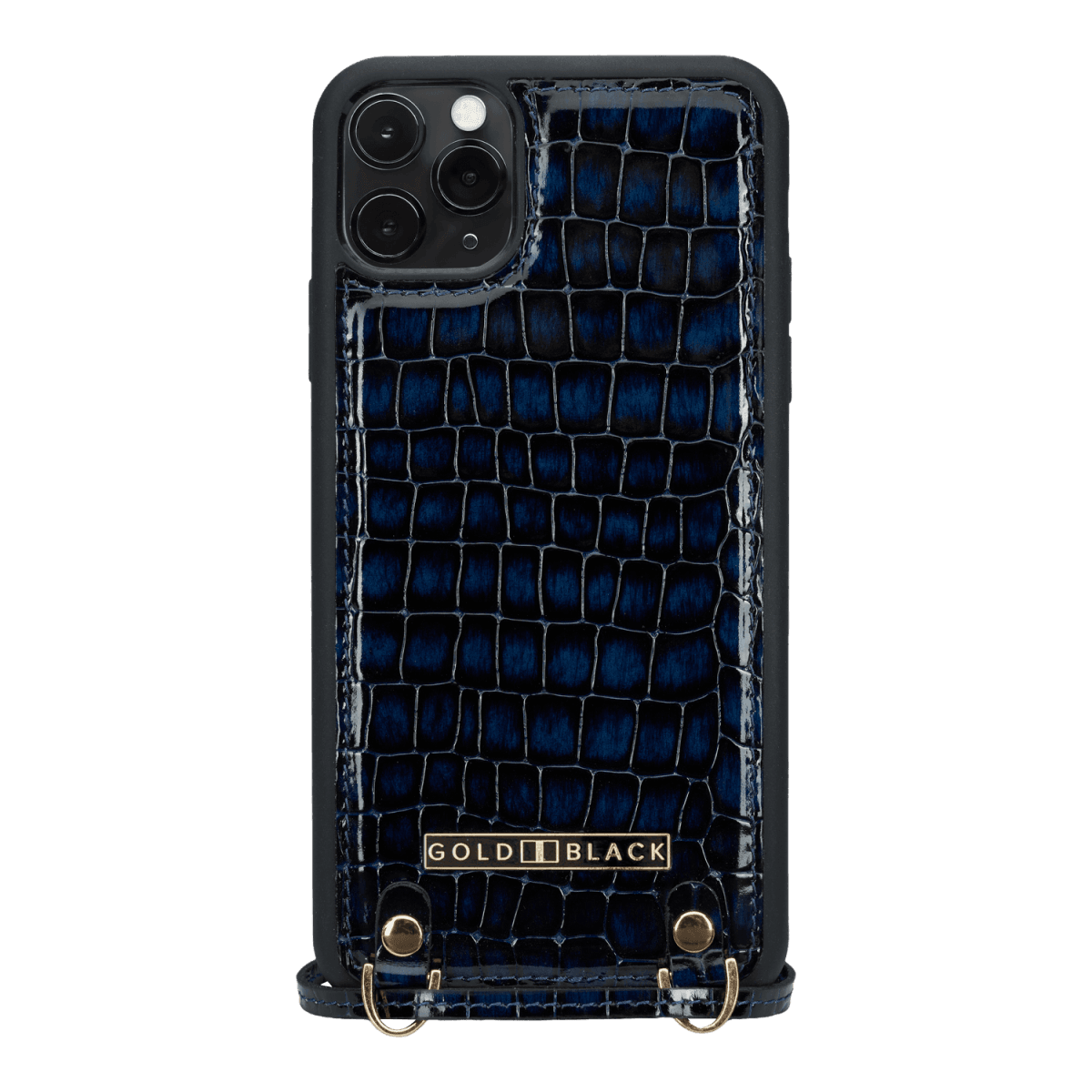 iPhone 11 Pro Max Lederhülle mit Necklace MILANO-Design Blau - GOLDBLACKpremium