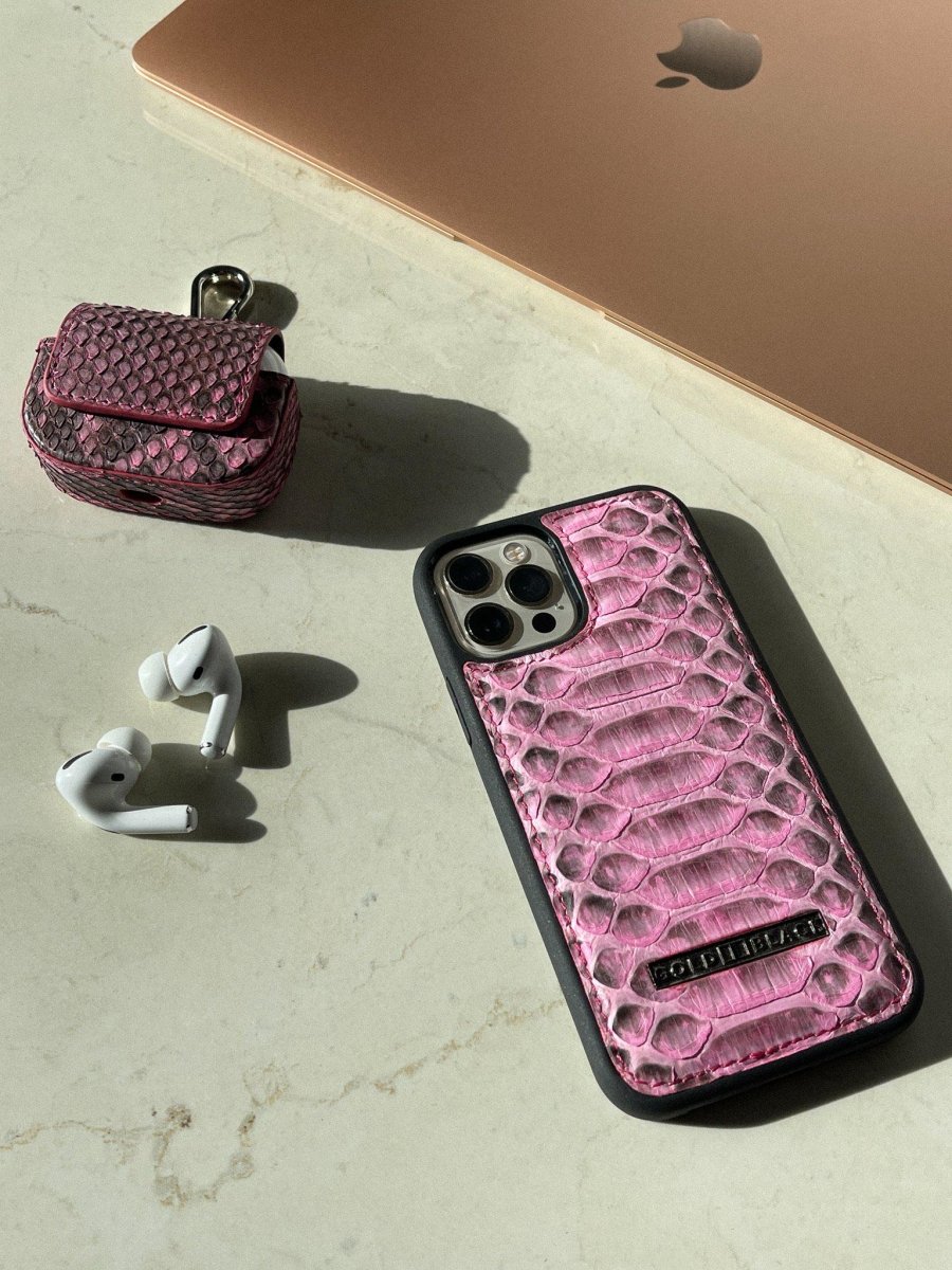 iPhone 12 / 12 Pro Lederhülle Python Pink - GOLDBLACKpremium