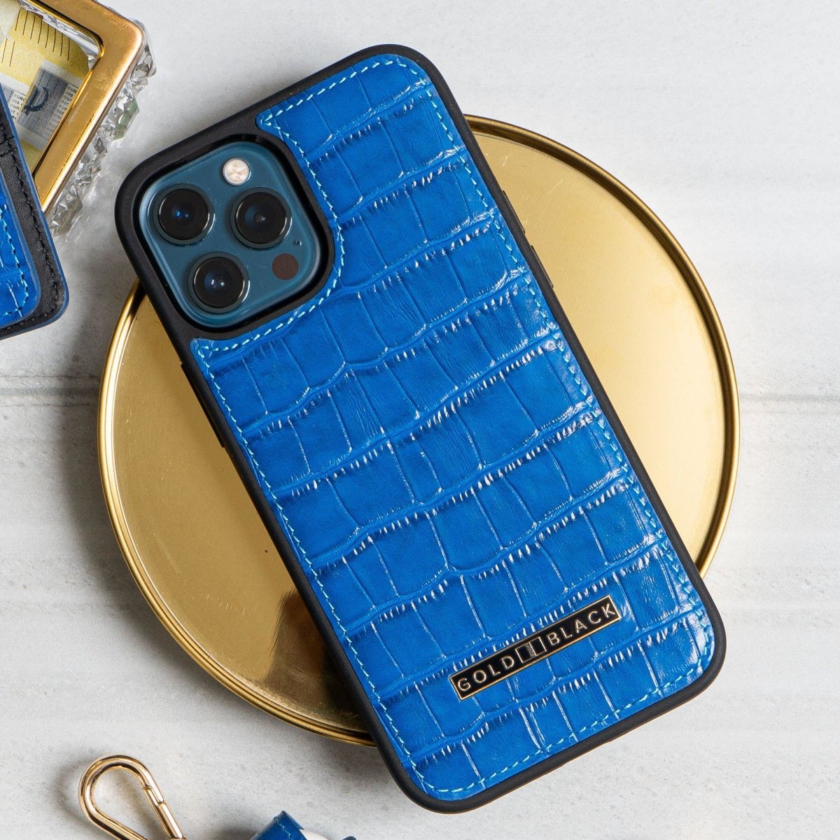 iPhone 12 Pro Max Lederhülle Croco Blau - GOLDBLACKpremium