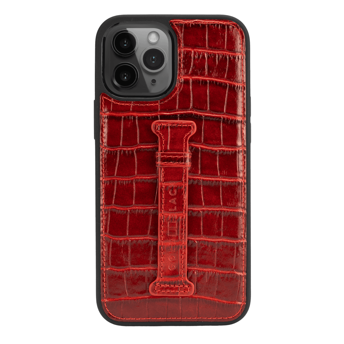 iPhone 12 Pro Max Lederhülle mit Fingerschlaufe Croco Rot - GOLDBLACKpremium