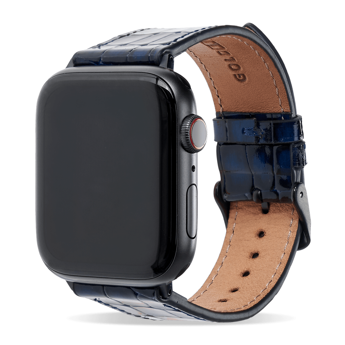 Apple Watch Leder Armband MILANO-Design blau (Adapter schwarz)- GOLDBLACKpremium