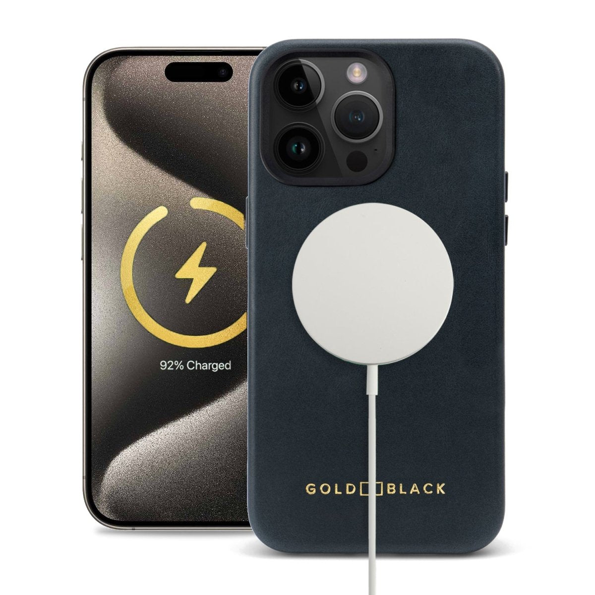 iPhone 15 Pro Max Lederhülle Luxe blau mit MagSafe - GOLDBLACKpremium