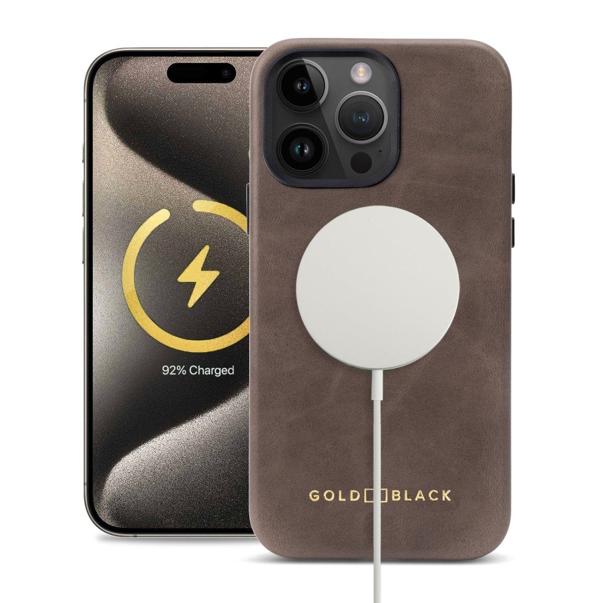 iPhone 15 Pro Max Lederhülle Luxe taupe mit MagSafe - GOLDBLACKpremium