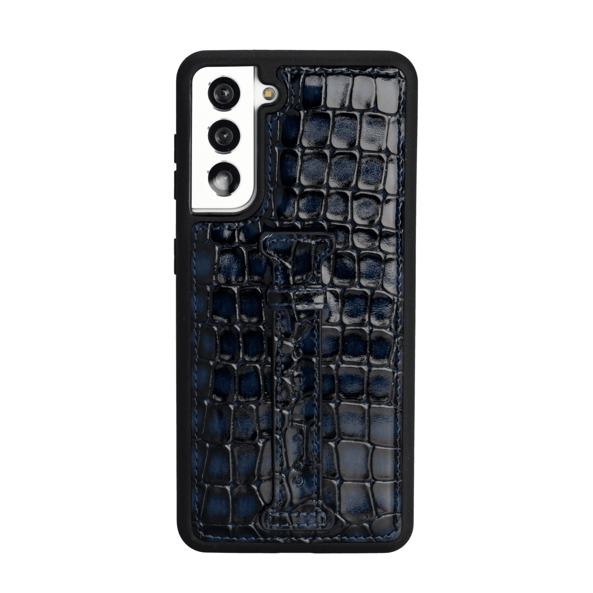 Samsung S21 Lederhülle mit Fingerschlaufe Milano Blau - GOLDBLACKpremium