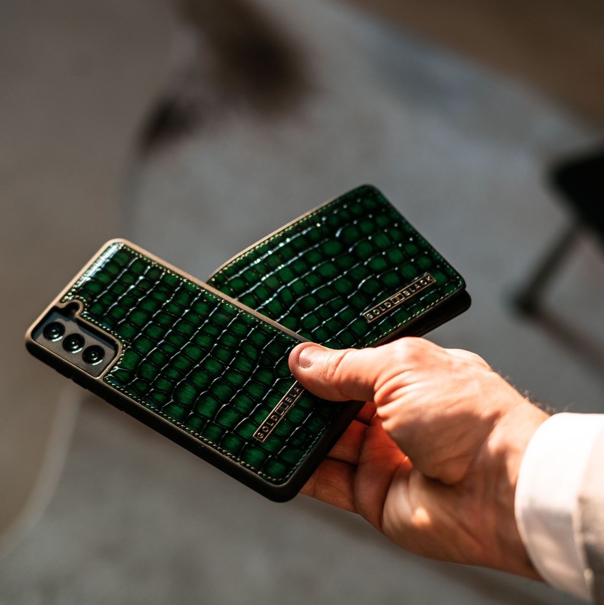 Samsung S21 Plus Lederhülle Milano Grün - GOLDBLACKpremium