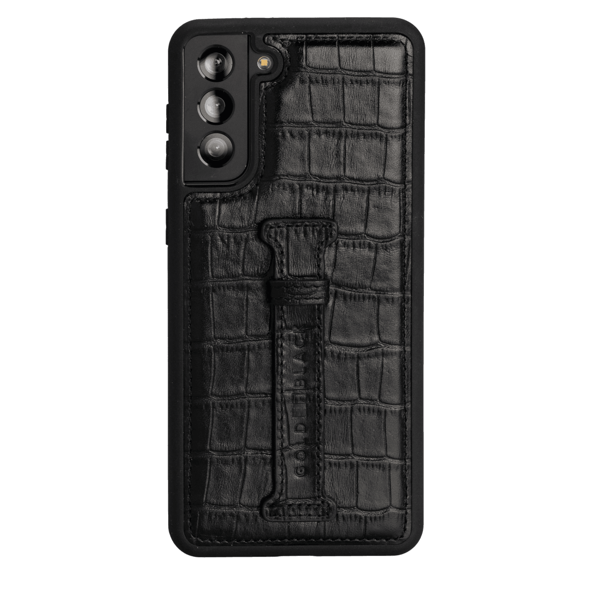 Samsung S21 Plus Lederhülle mit Fingerschlaufe Croco Schwarz - GOLDBLACKpremium