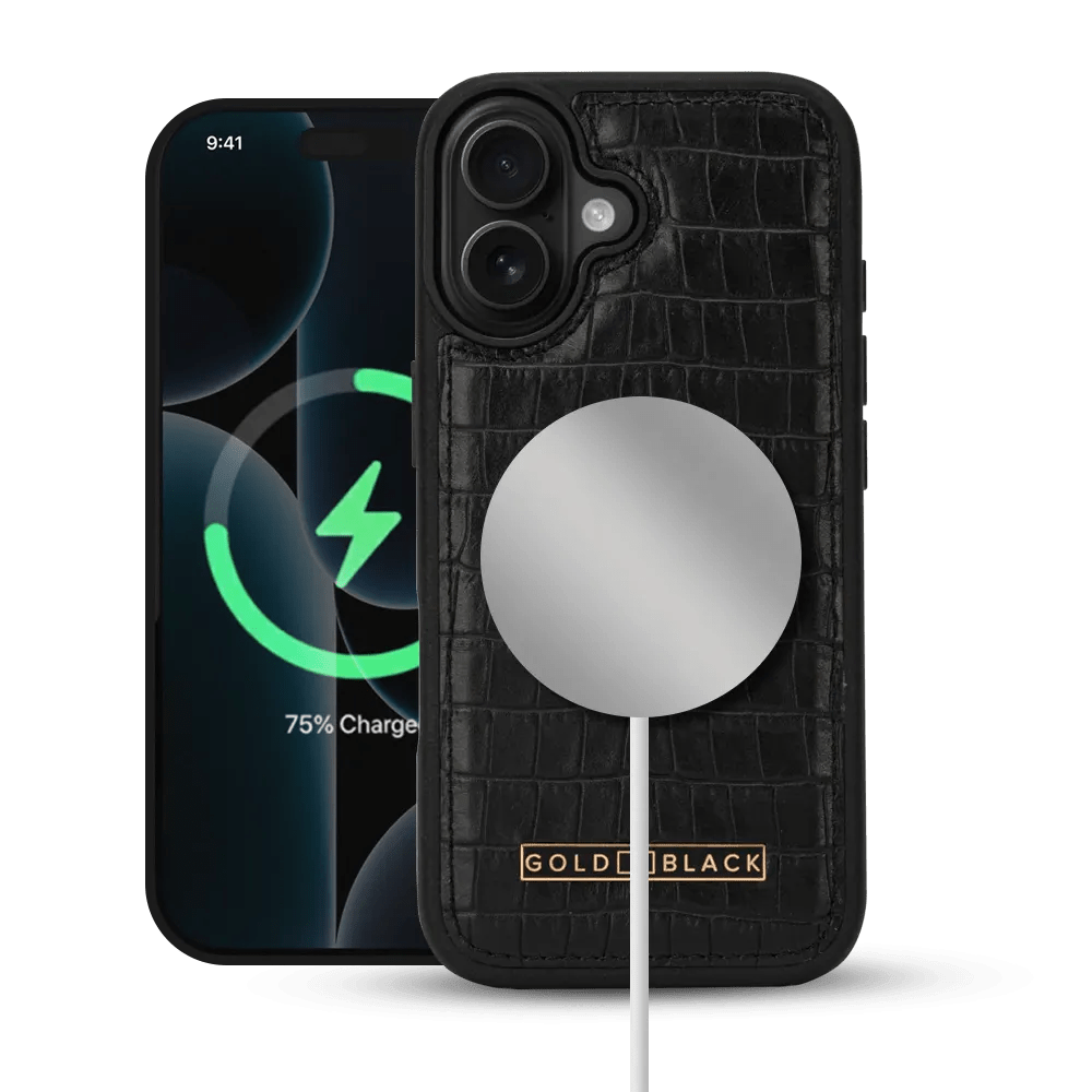 iPhone 17 Lederhülle CrocPrestige - MagSafe kompatibel - GOLDBLACKpremium