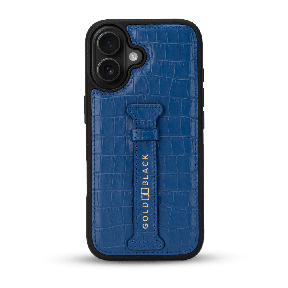 iPhone 17 Lederhülle CrocPrestige - mit Fingerschlaufe - GOLDBLACKpremium