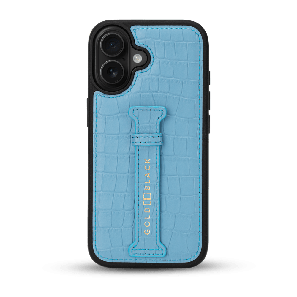 iPhone 17 Lederhülle CrocPrestige - mit Fingerschlaufe - GOLDBLACKpremium