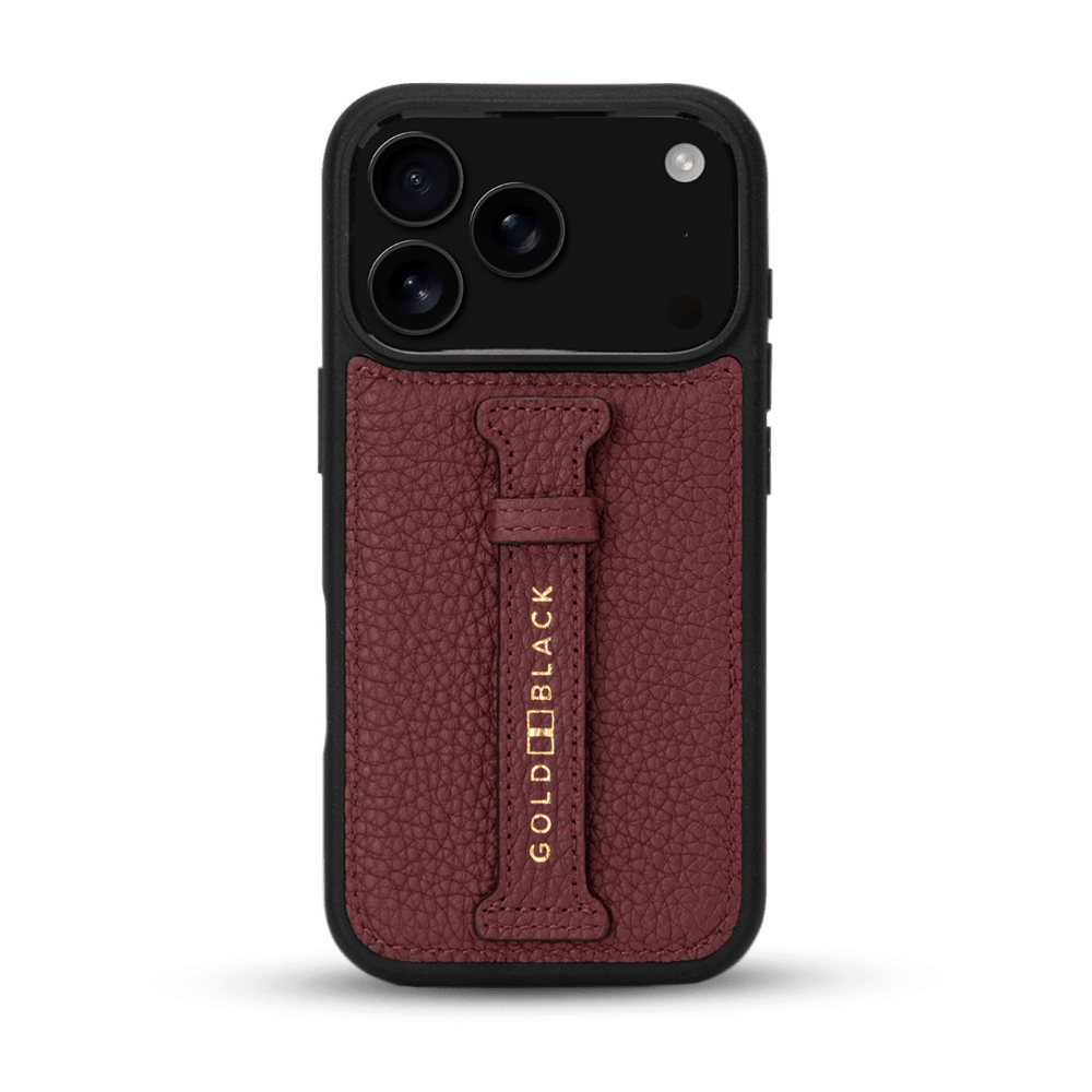 iPhone 17 Pro Lederhülle Nappa - mit Fingerschlaufe - GOLDBLACKpremium