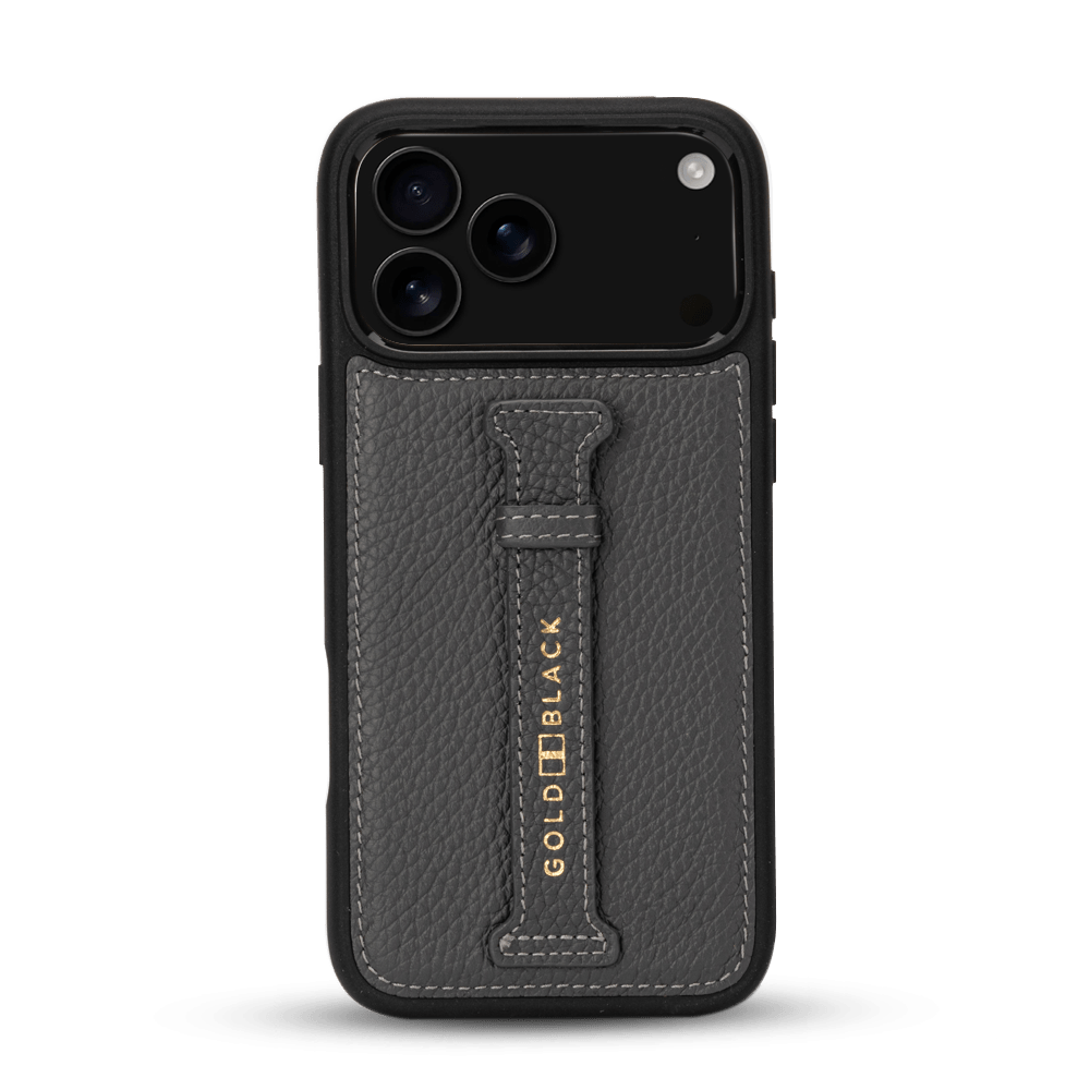 iPhone 17 Pro Max Lederhülle Nappa - mit Fingerschlaufe - GOLDBLACKpremium