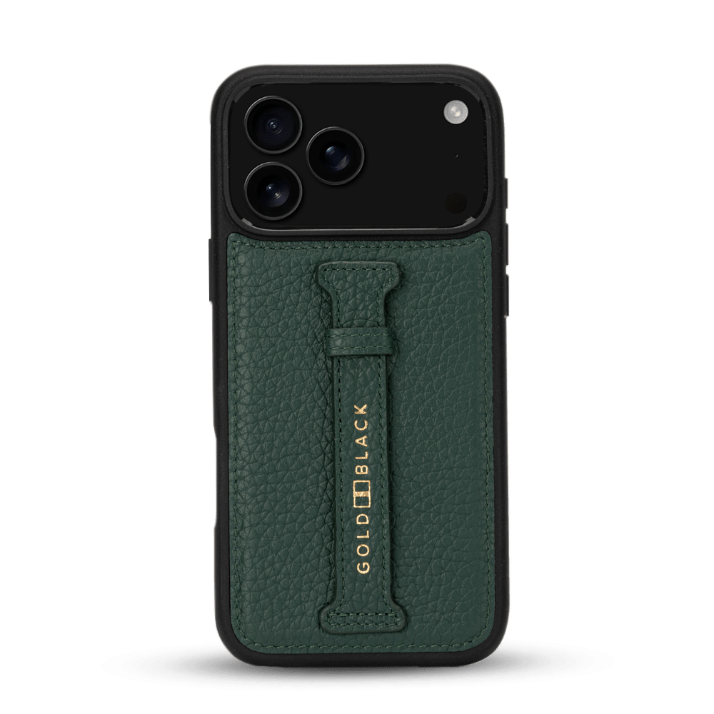 iPhone 17 Pro Max Lederhülle Nappa - mit Fingerschlaufe - GOLDBLACKpremium