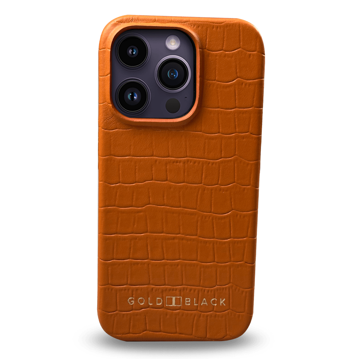 iPhone 14 Pro Slim Lederhülle Kroko-Prägung orange - GOLDBLACKpremium