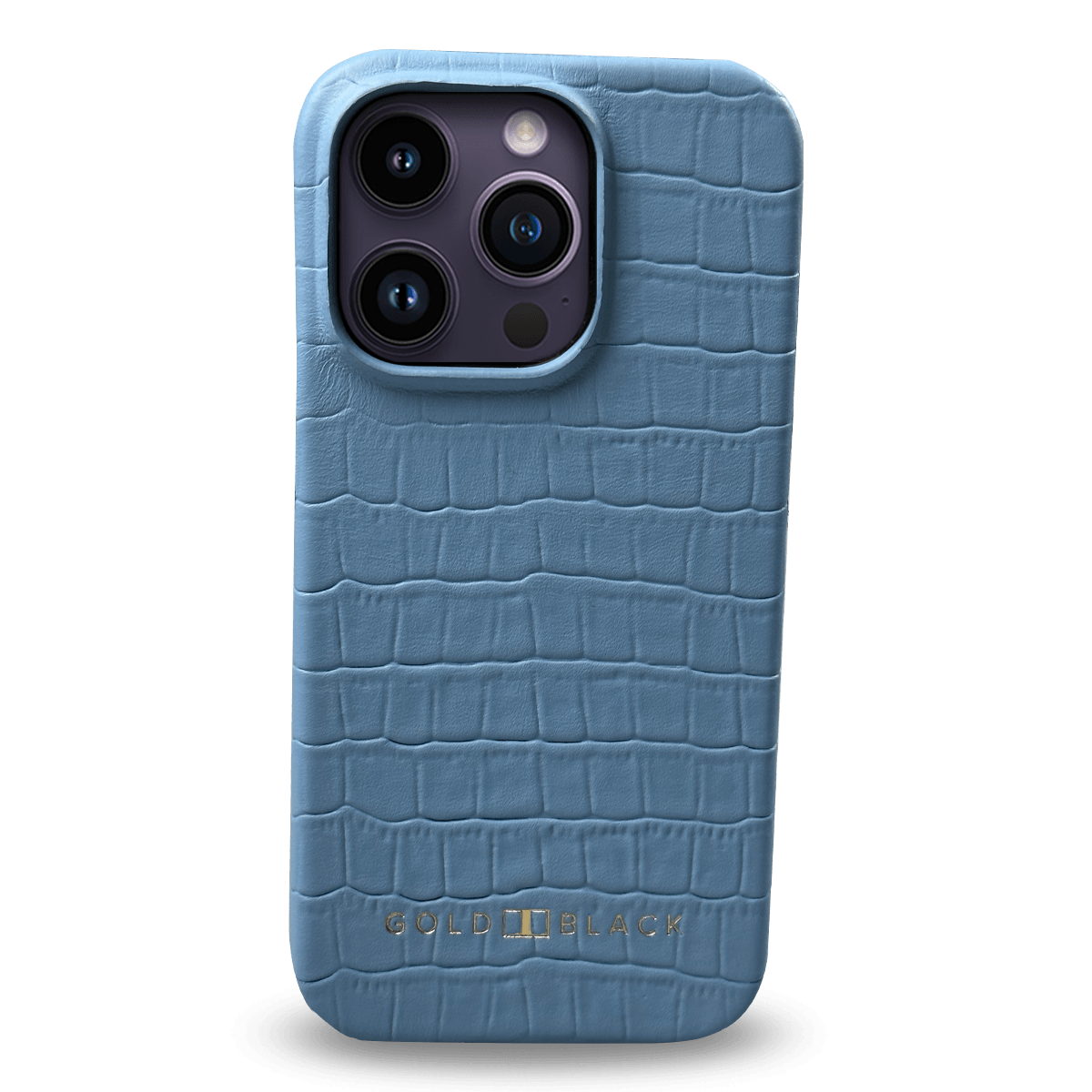 iPhone 14 Pro Slim Lederhülle Kroko-Prägung pastel blau - GOLDBLACKpremium