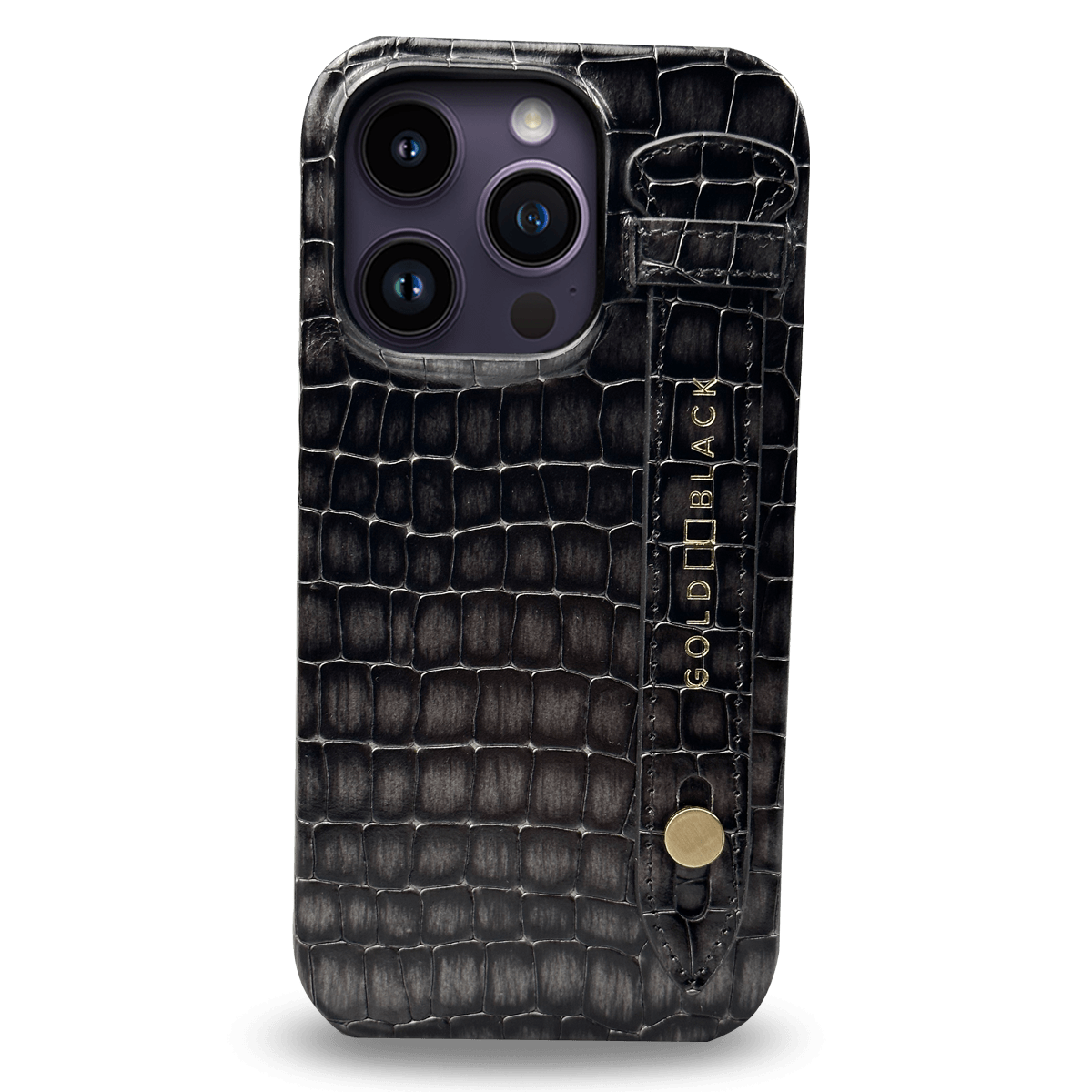iPhone 14 Pro Slim Lederhülle MILANO-Design grau mit Fingerschlaufe - GOLDBLACKpremium