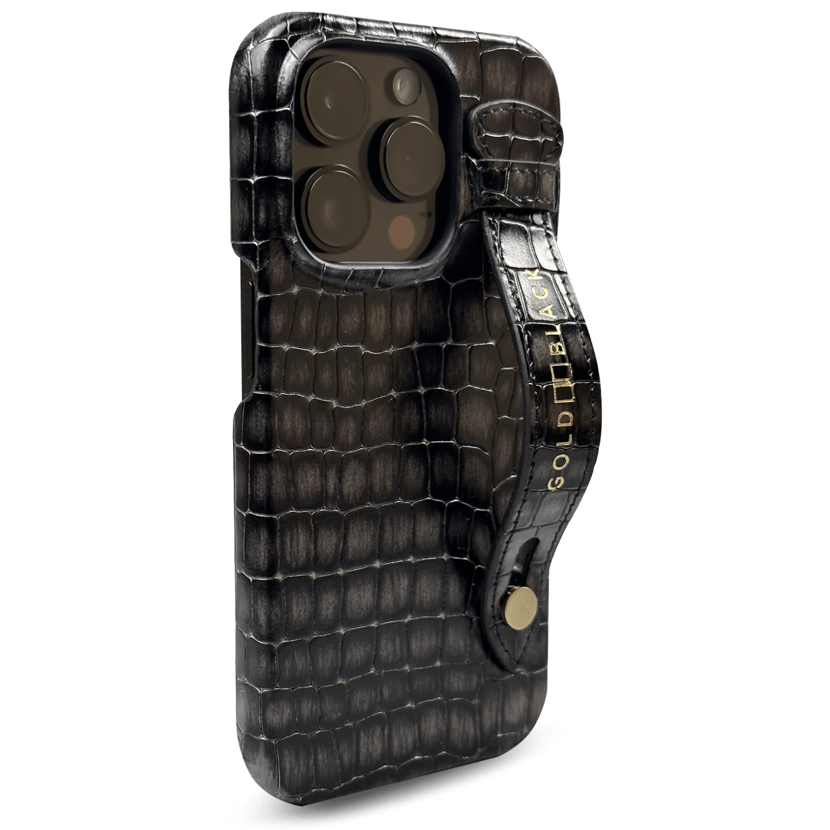 iPhone 14 Pro Slim Lederhülle MILANO-Design grau mit Fingerschlaufe - GOLDBLACKpremium