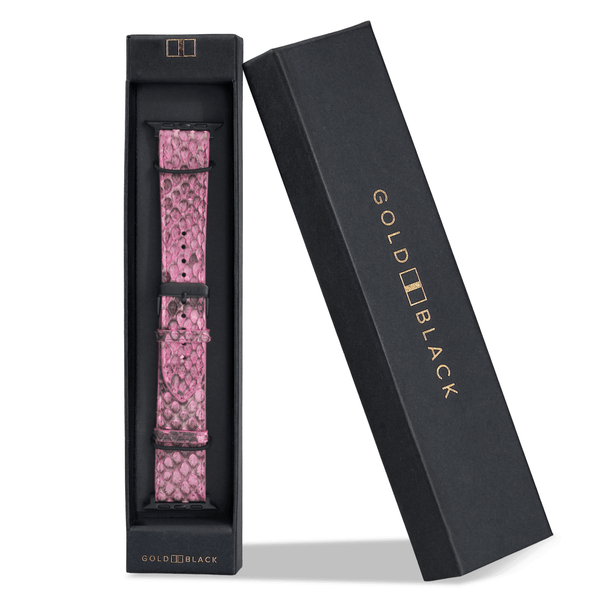 Apple Watch Armband Pythonleder fuchsia pink (Adapter schwarz) - GOLDBLACKpremium