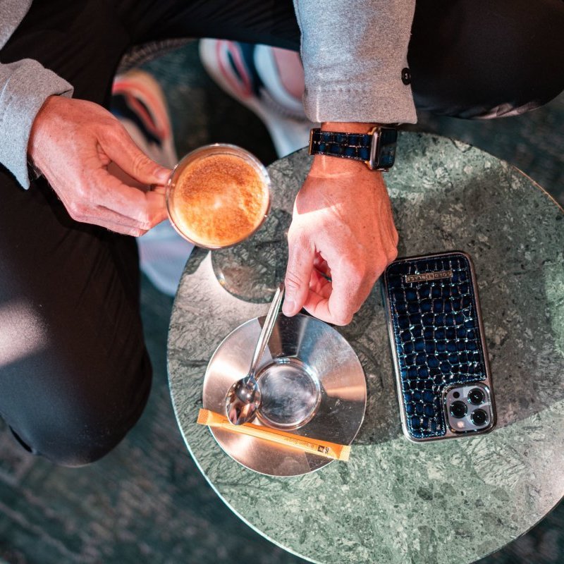 Apple Watch Leder Armband MILANO-Design blau (Adapter gold) - GOLDBLACKpremium