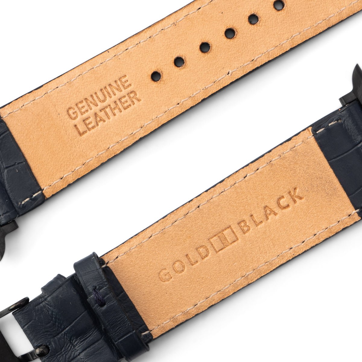 Apple Watch Leder Armband Kroko-Prägung blau (Adapter schwarz) - GOLDBLACKpremium