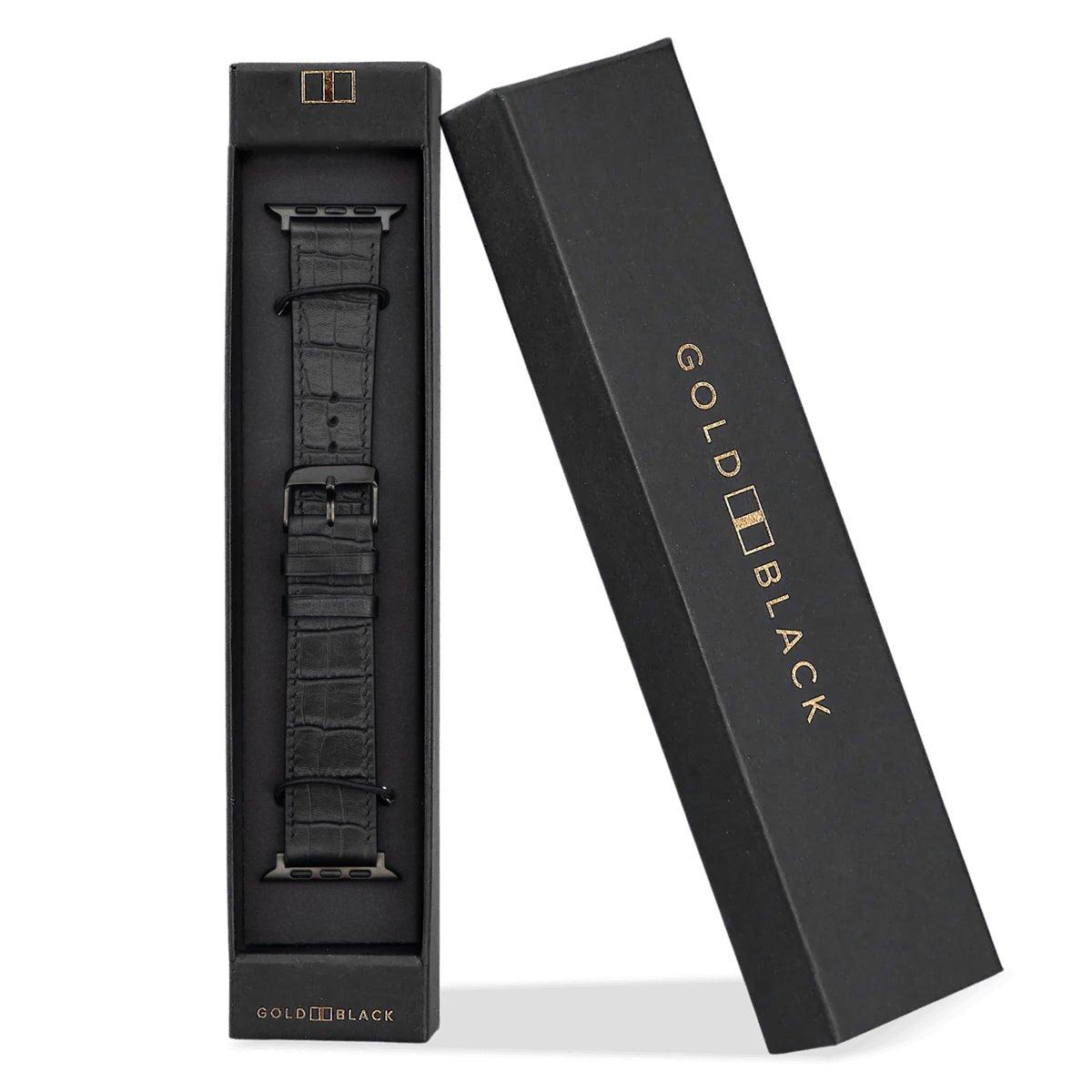 Apple Watch Leder Armband Kroko-Prägung schwarz(Adapter schwarz) - GOLDBLACKpremium