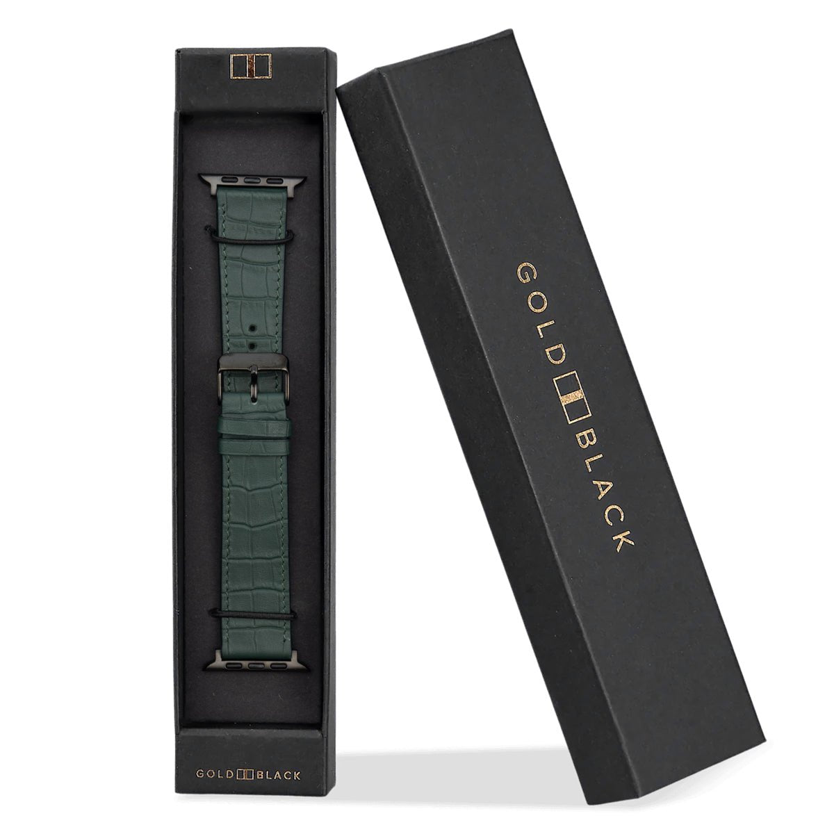 Apple Watch Leder Armband Kroko-Prägung grün (Adapter schwarz) - GOLDBLACKpremium