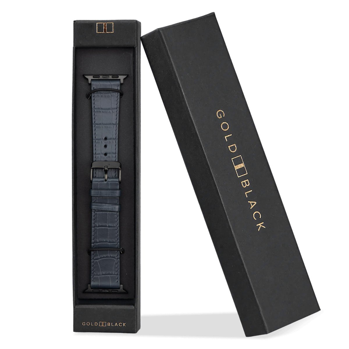 Apple Watch Leder Armband Kroko-Prägung blau (Adapter schwarz) - GOLDBLACKpremium