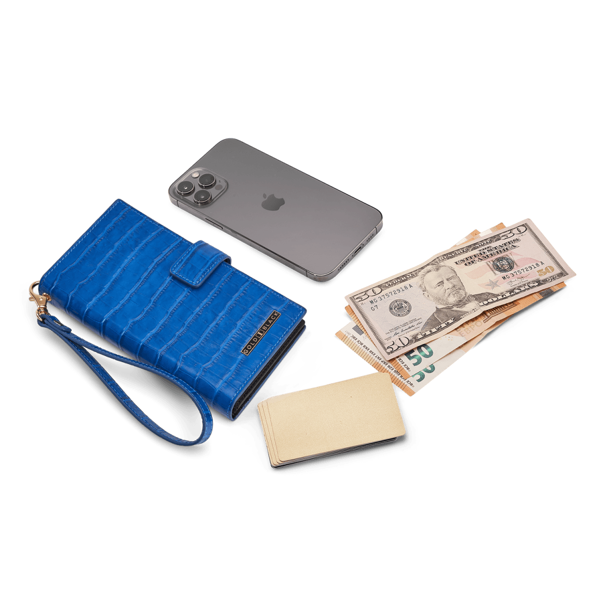 Billion Geldbörse mit Handyfach aus Leder Kroko-Prägung Blau - GOLDBLACKpremium