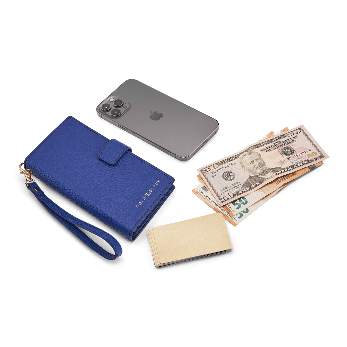 Billion Geldbörse mit Handyfach aus Nappaleder Blau - GOLDBLACKpremium
