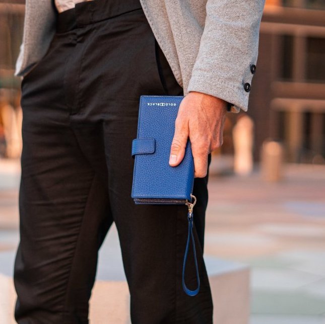 Billion Geldbörse mit Handyfach aus Nappaleder Blau - GOLDBLACKpremium