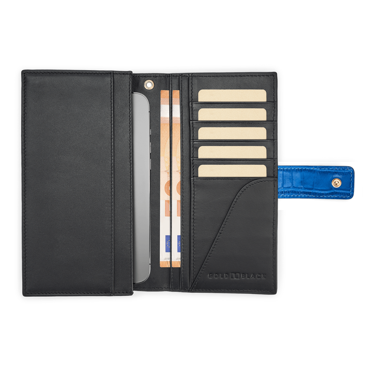 Billion Geldbörse mit Handyfach aus Leder Kroko-Prägung Blau - GOLDBLACKpremium