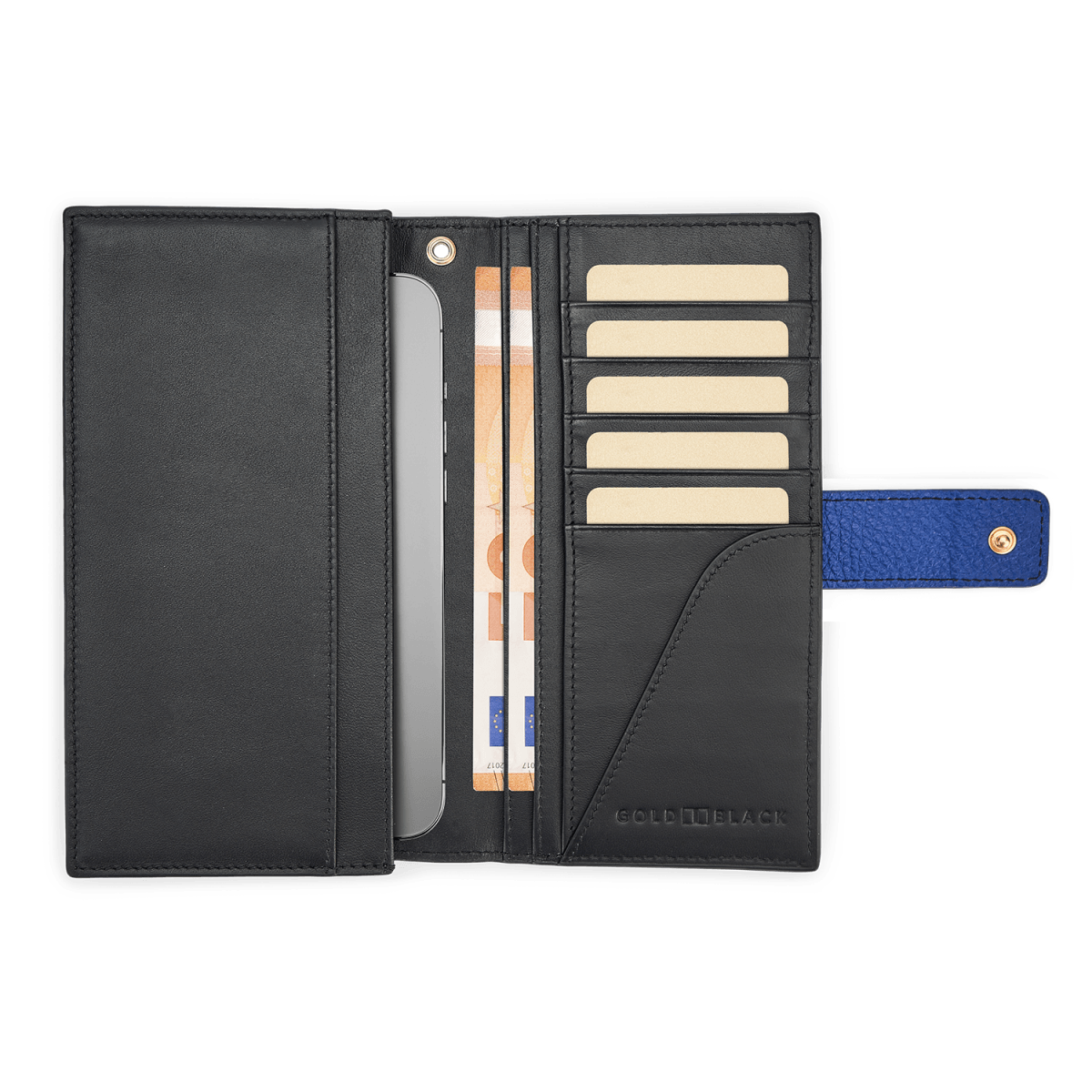 Billion Geldbörse mit Handyfach aus Nappaleder Blau - GOLDBLACKpremium