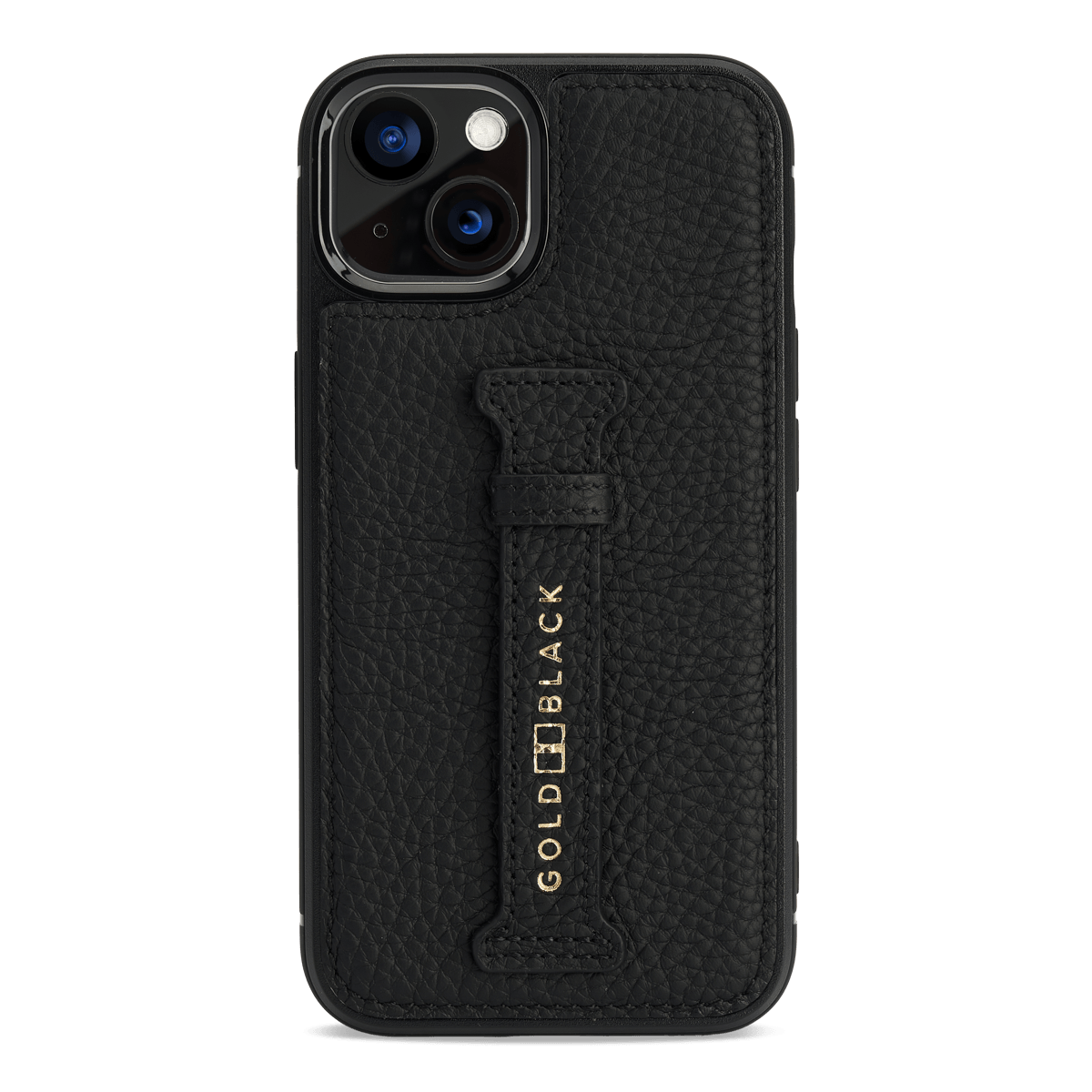 iPhone 13 Leder Case mit Fingerschlaufe Nappa schwarz - GOLDBLACKpremium