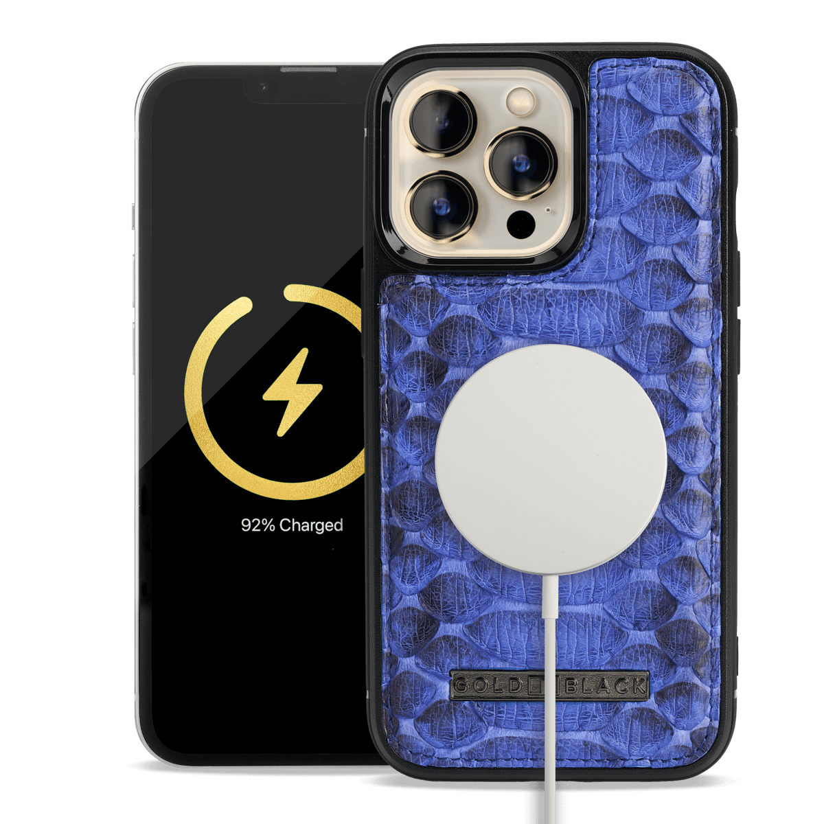 iPhone 13 Pro MagSafe Leder Case Python blau - GOLDBLACKpremium