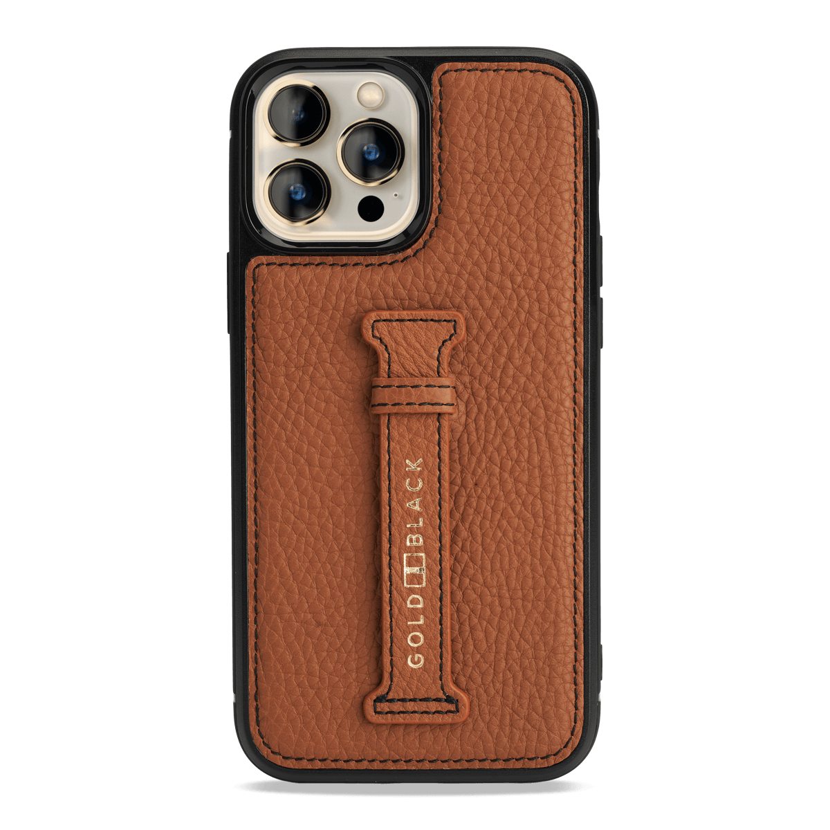 iPhone 13 Pro Max Leder Case mit Fingerschlaufe Nappa braun - GOLDBLACKpremium