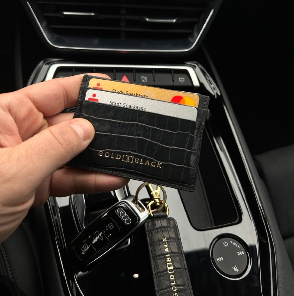 Kartenetui CrocPrestige aus echtem Leder in schwarz - GOLDBLACKpremium