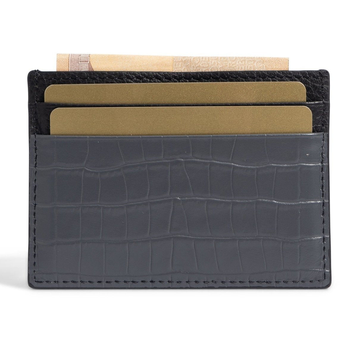 Kartenetui CrocPrestige aus echtem Leder in grau - GOLDBLACKpremium