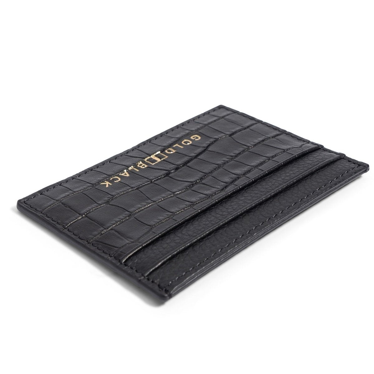 Kartenetui CrocPrestige aus echtem Leder in schwarz - GOLDBLACKpremium