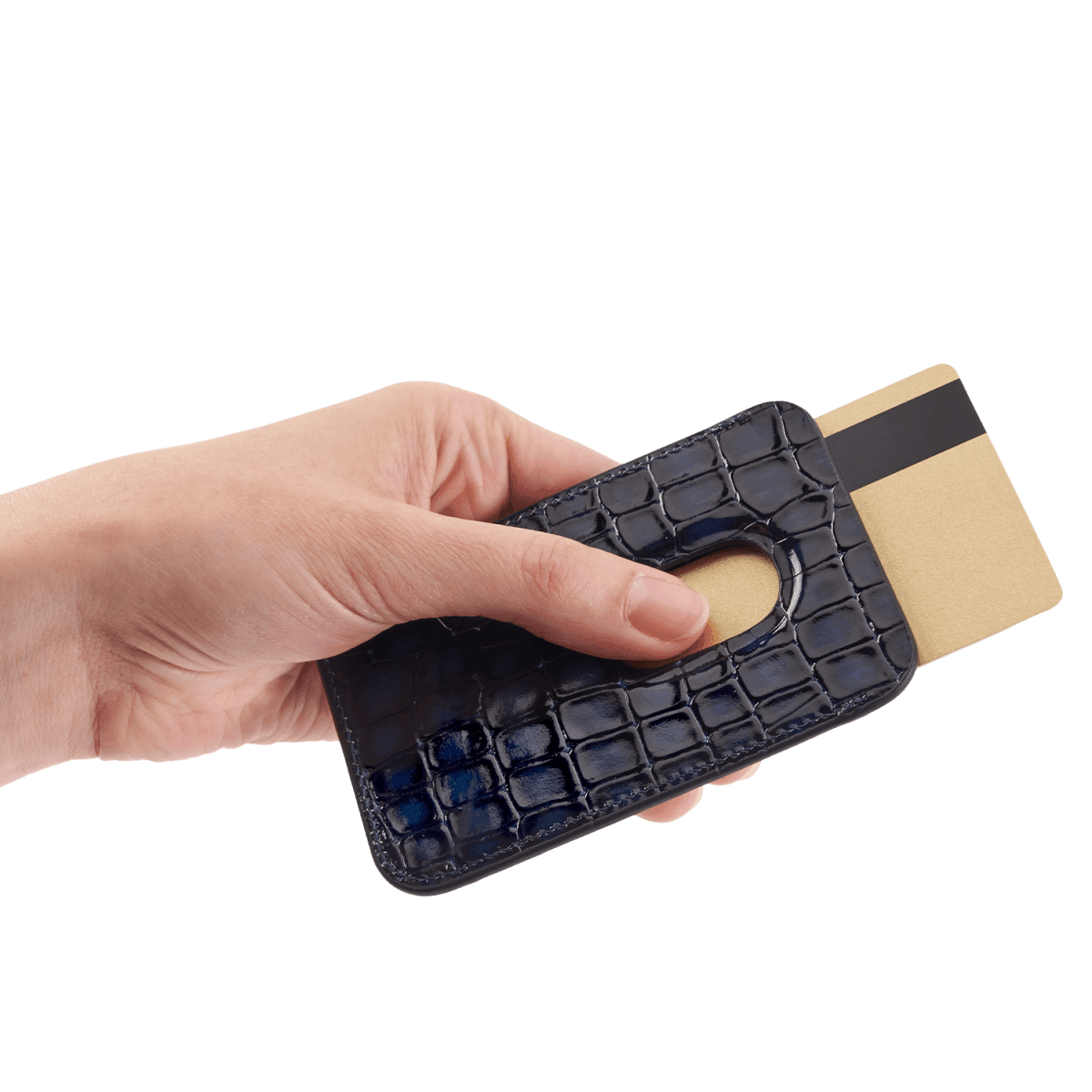 iPhone MagSafe Wallet Leder MILANO-Design Blau - GOLDBLACKpremium