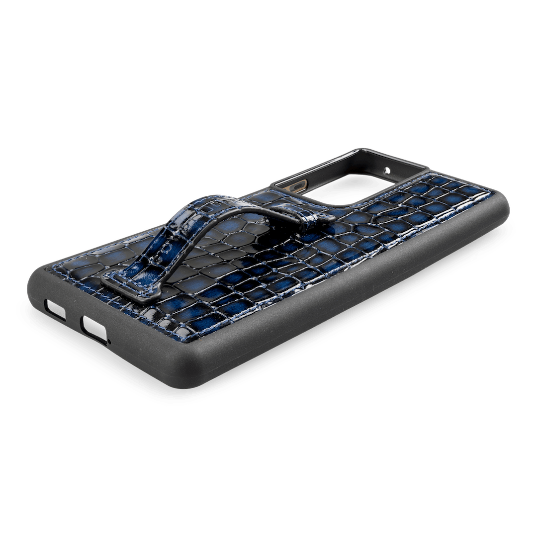 Samsung S21 Ultra Lederhülle mit Fingerschlaufe Milano Blau - GOLDBLACKpremium