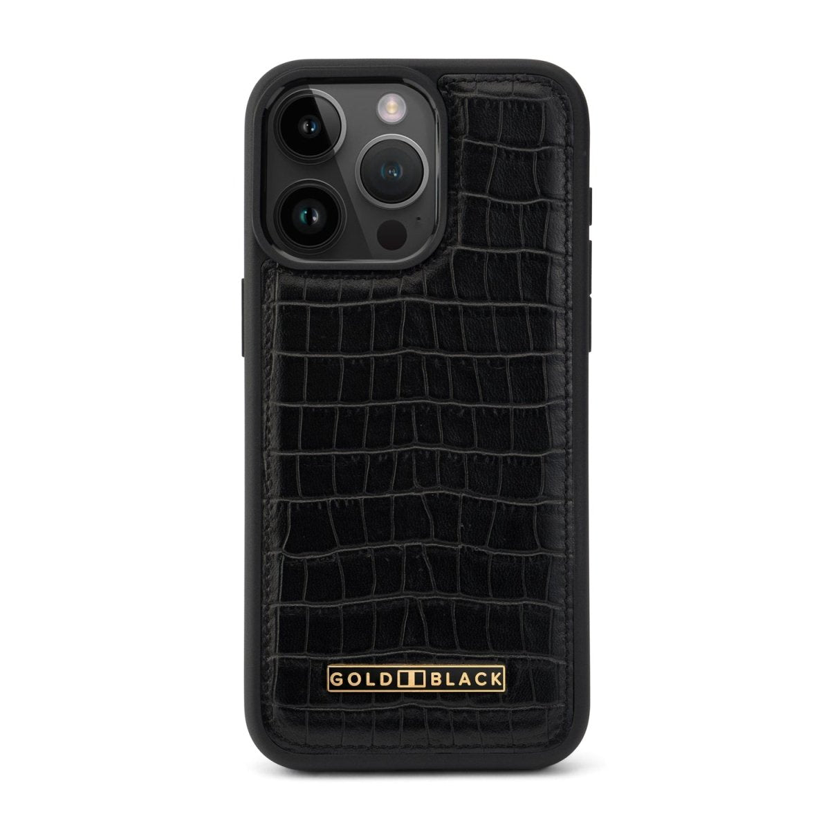 iPhone 16 Pro Max Lederhülle CrocPrestige schwarz - GOLDBLACKpremium