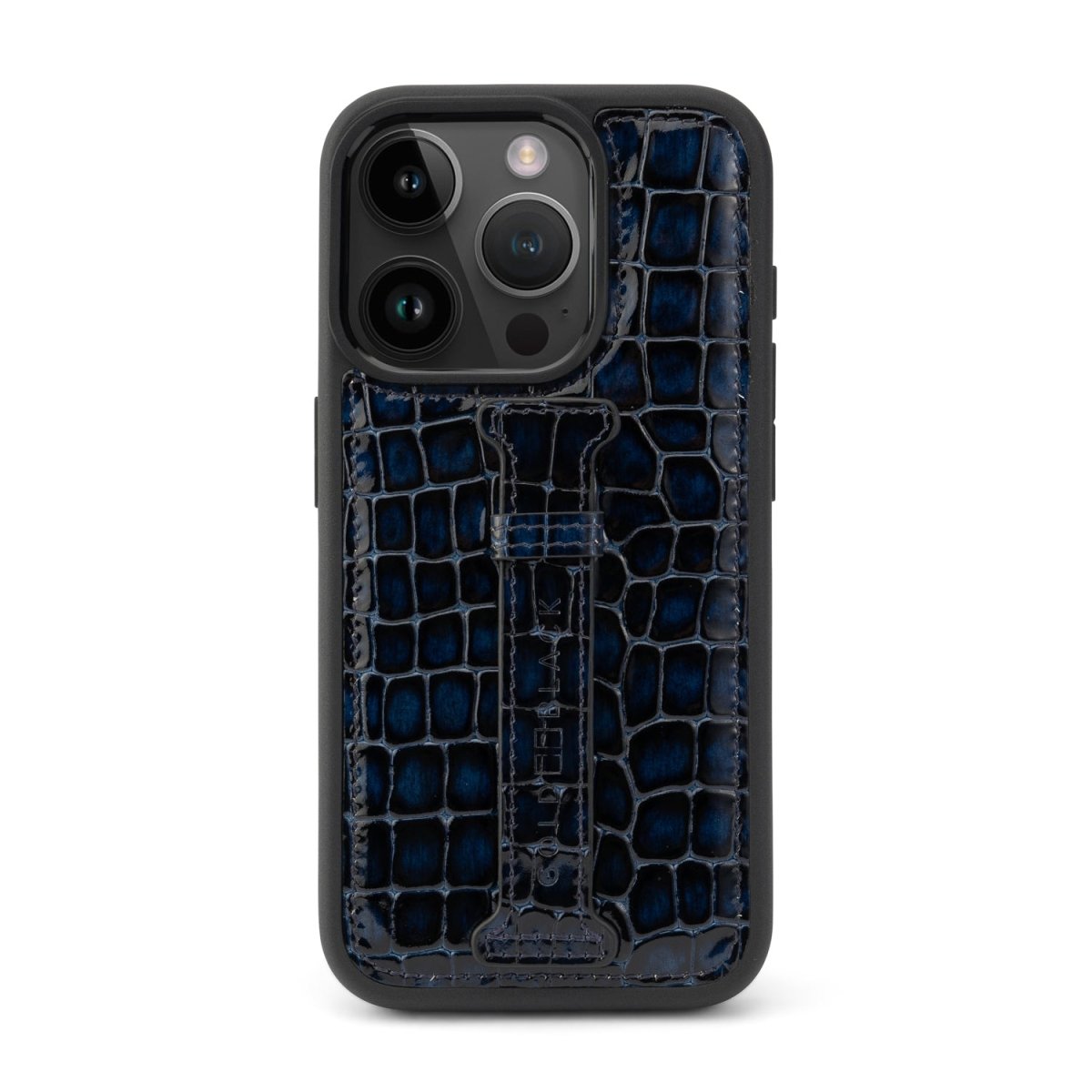iPhone 15 Pro Lederhülle Milano-Design blau mit Fingerschlaufe - GOLDBLACKpremium