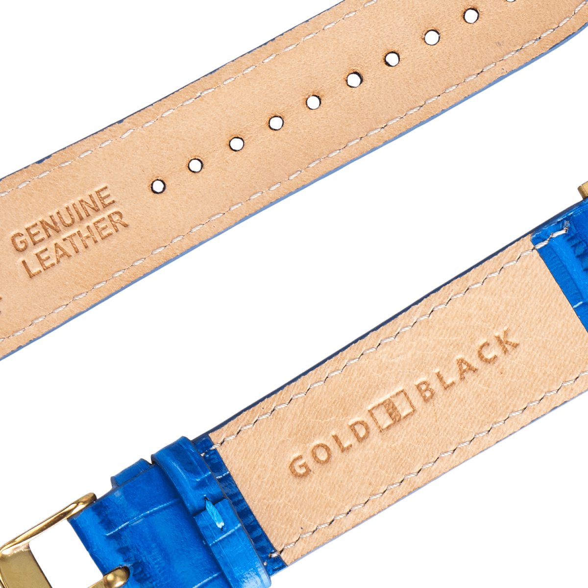 Apple Watch Leder Armband KROKO-PRÄGUNG blau (Adapter gold)) - GOLDBLACKpremium