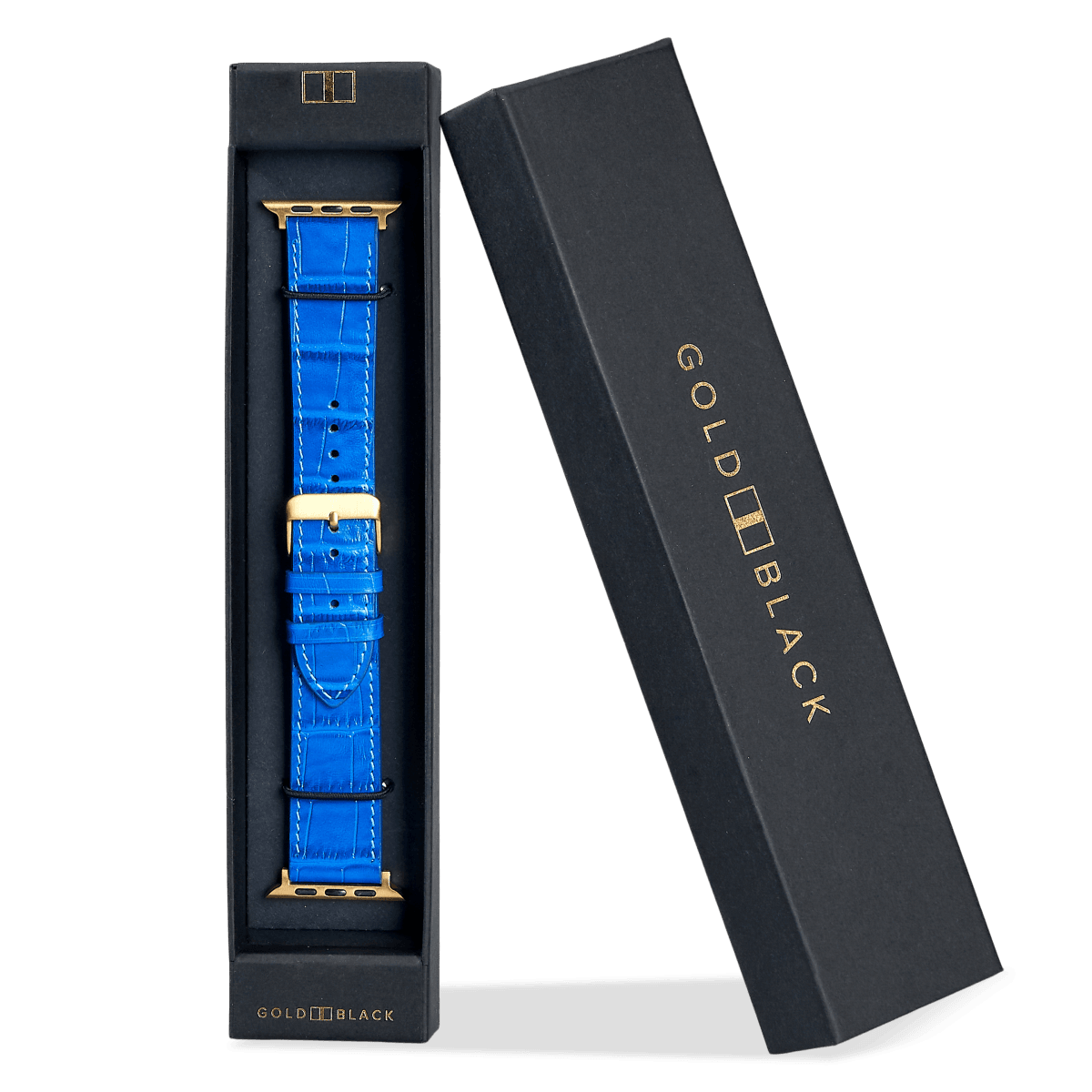 Apple Watch Leder Armband KROKO-PRÄGUNG blau (Adapter gold)) - GOLDBLACKpremium