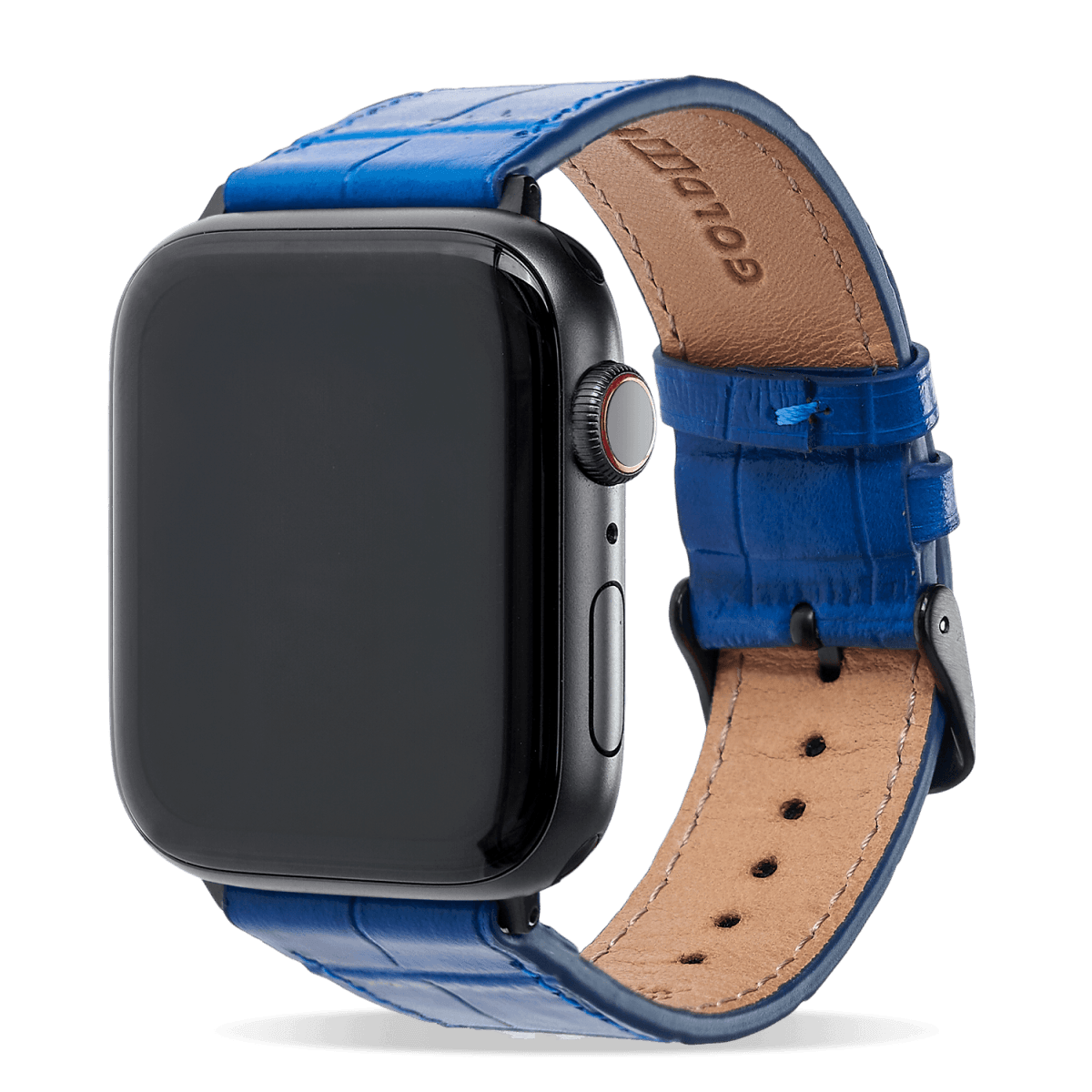 Apple Watch Leder Armband KROKO-PRÄGUNG blau (Adapter schwarz) - GOLDBLACKpremium