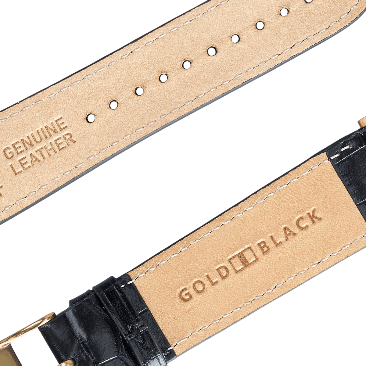 Apple Watch Leder Armband KROKO-PRÄGUNG Schwarz (Adapter gold) - GOLDBLACKpremium