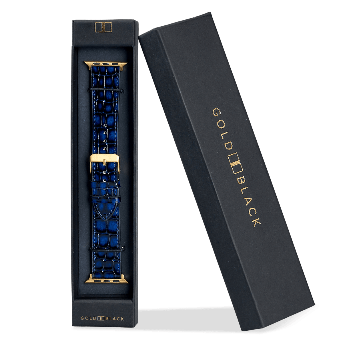 Apple Watch Leder Armband MILANO-Design blau (Adapter gold) - GOLDBLACKpremium