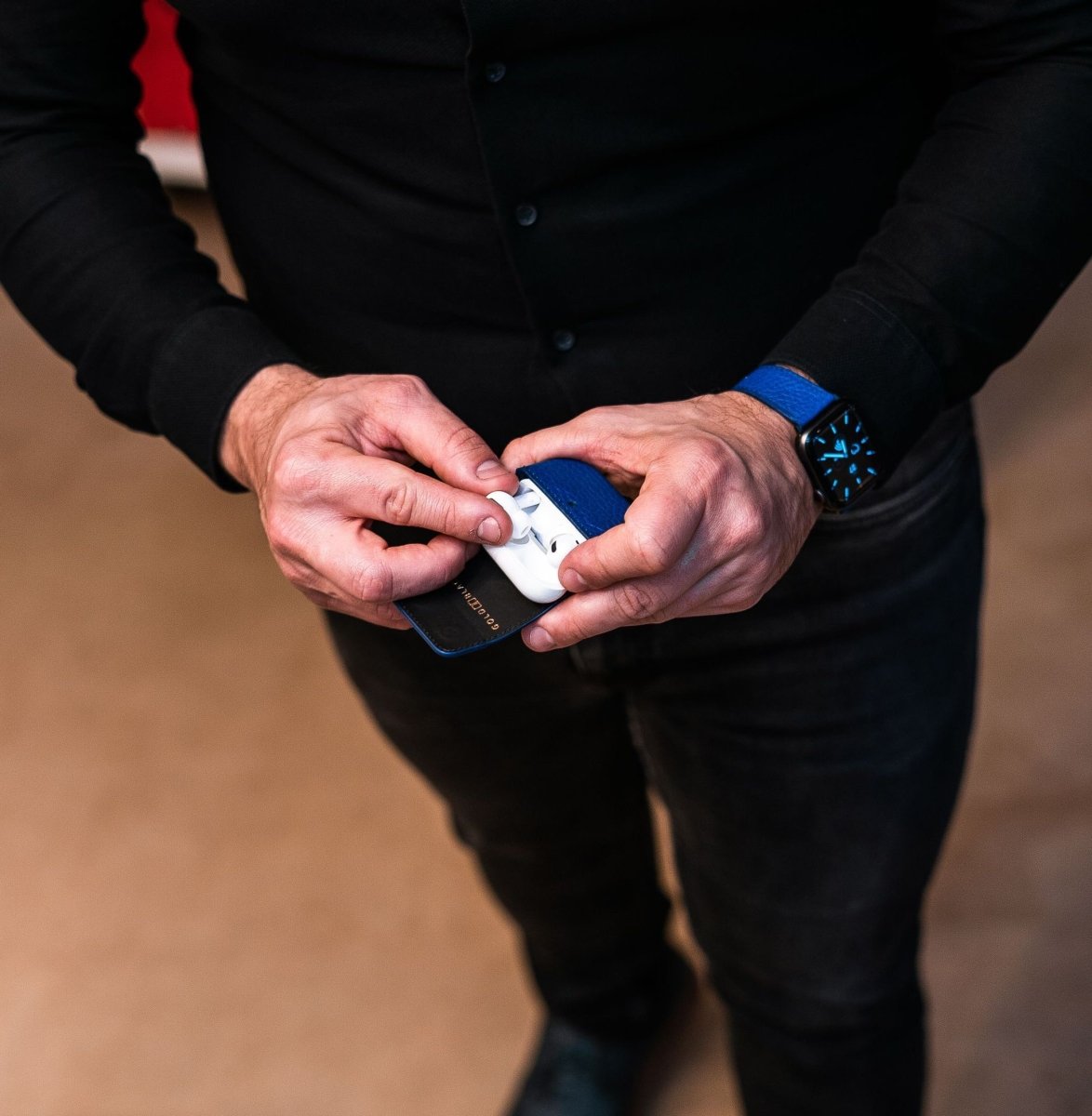 Apple Watch Leder Armband Nappa blau (Adapter schwarz) - GOLDBLACKpremium