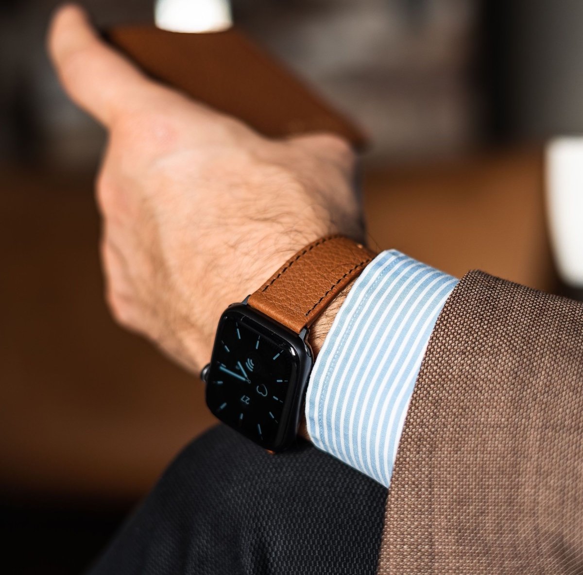 Apple Watch Leder Armband Nappa braun (Adapter schwarz) - GOLDBLACKpremium