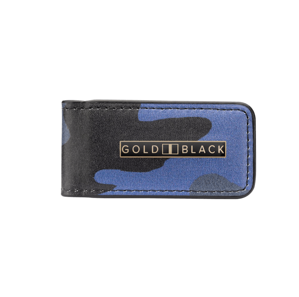 GELDSCHEINKLAMMER LEDER CAMOUFLAGE BLAU - GOLDBLACKpremium