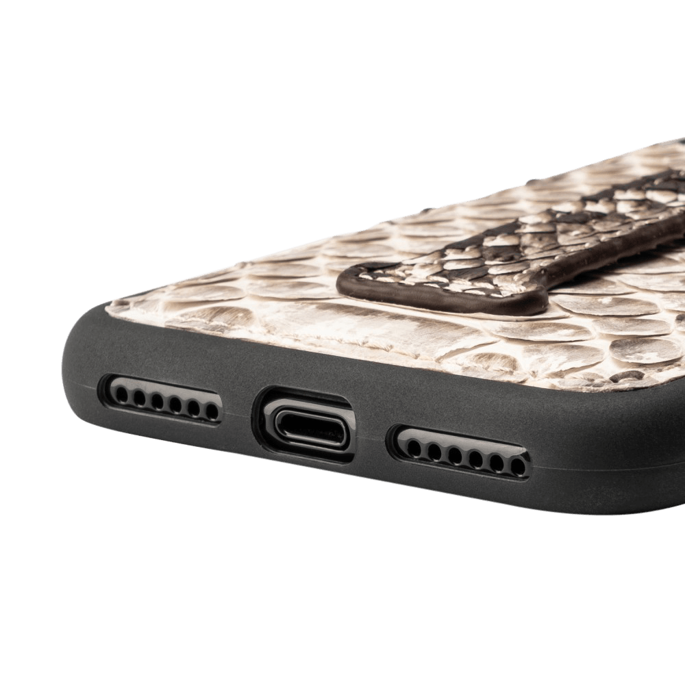 iPHONE 11 PRO LEDERHÜLLE MIT FINGERSCHLAUFE PYTHON NATURAL - GOLDBLACKpremium